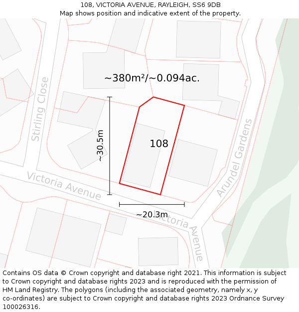 108, VICTORIA AVENUE, RAYLEIGH, SS6 9DB: Plot and title map