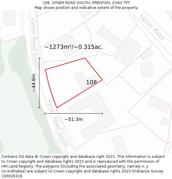 108, VYNER ROAD SOUTH, PRENTON, CH43 7PT: Plot and title map