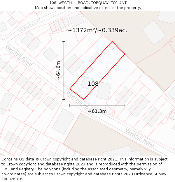 108, WESTHILL ROAD, TORQUAY, TQ1 4NT: Plot and title map