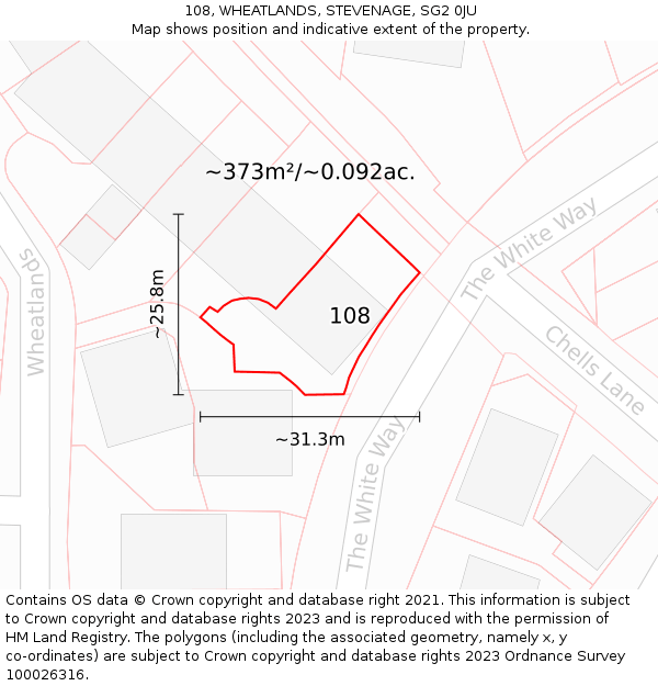 108, WHEATLANDS, STEVENAGE, SG2 0JU: Plot and title map