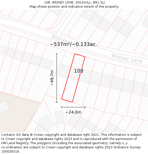 108, WIDNEY LANE, SOLIHULL, B91 3LJ: Plot and title map