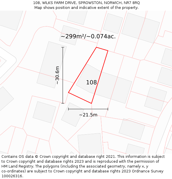 108, WILKS FARM DRIVE, SPROWSTON, NORWICH, NR7 8RQ: Plot and title map