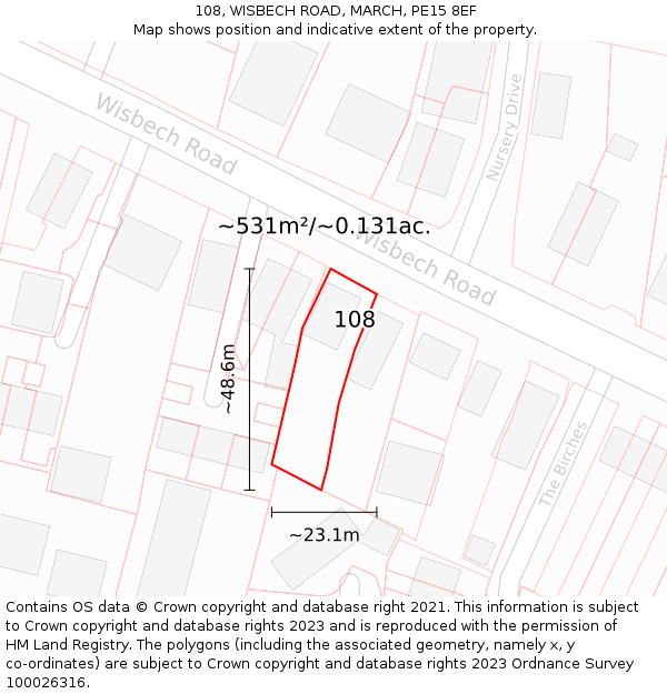 108, WISBECH ROAD, MARCH, PE15 8EF: Plot and title map