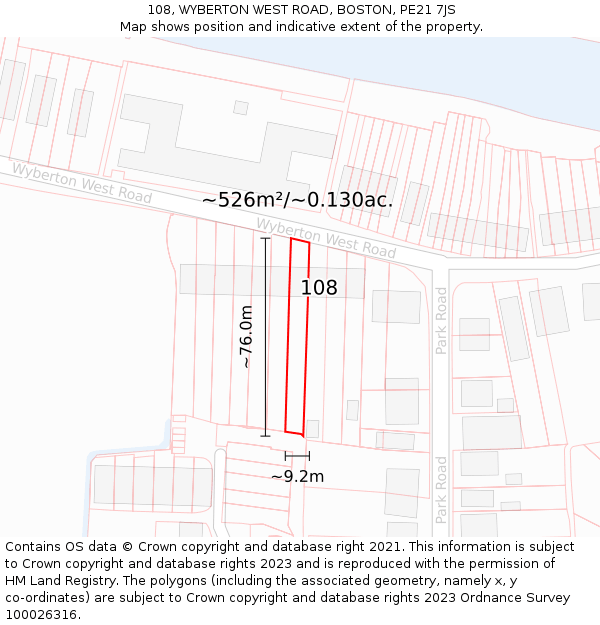 108, WYBERTON WEST ROAD, BOSTON, PE21 7JS: Plot and title map