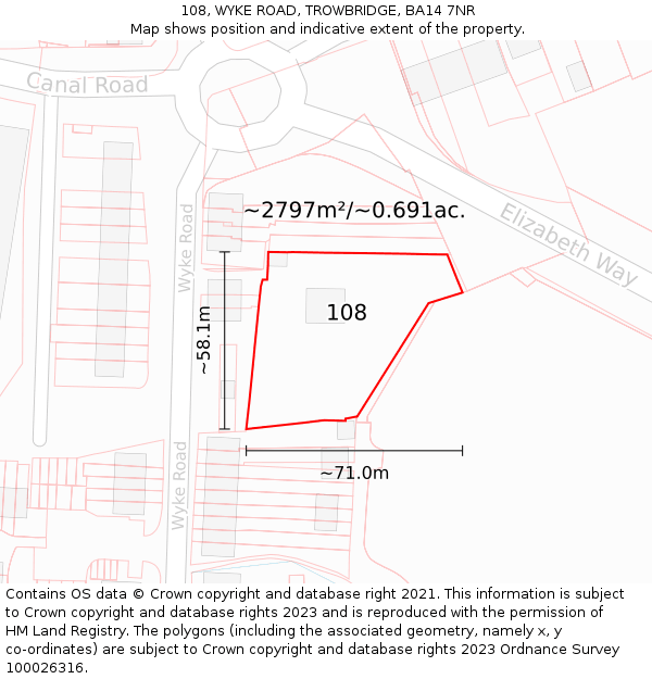 108, WYKE ROAD, TROWBRIDGE, BA14 7NR: Plot and title map