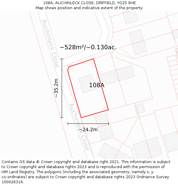 108A, AUCHINLECK CLOSE, DRIFFIELD, YO25 9HE: Plot and title map