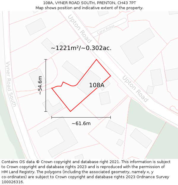 108A, VYNER ROAD SOUTH, PRENTON, CH43 7PT: Plot and title map