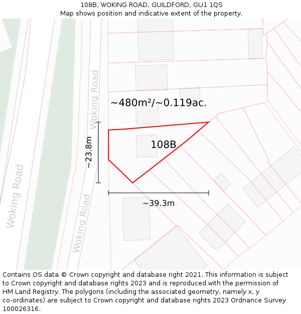 108B, WOKING ROAD, GUILDFORD, GU1 1QS: Plot and title map