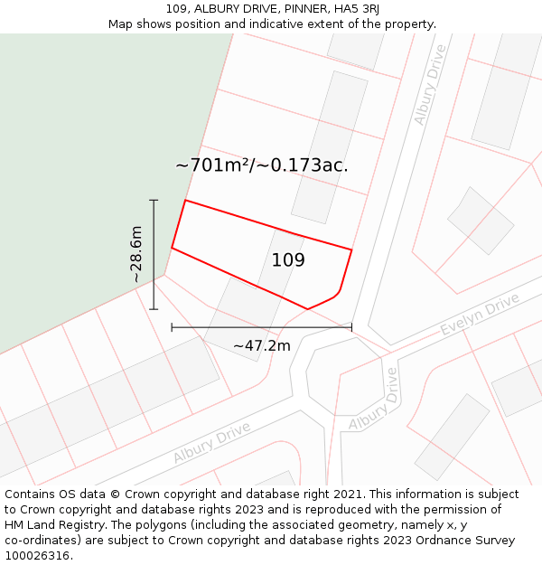 109, ALBURY DRIVE, PINNER, HA5 3RJ: Plot and title map