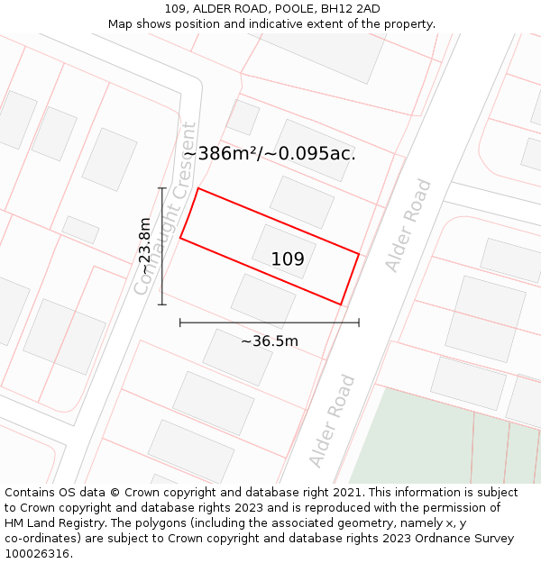 109, ALDER ROAD, POOLE, BH12 2AD: Plot and title map