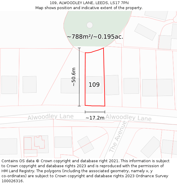 109, ALWOODLEY LANE, LEEDS, LS17 7PN: Plot and title map