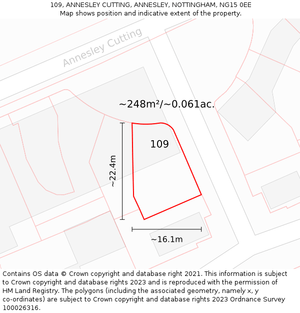 109, ANNESLEY CUTTING, ANNESLEY, NOTTINGHAM, NG15 0EE: Plot and title map