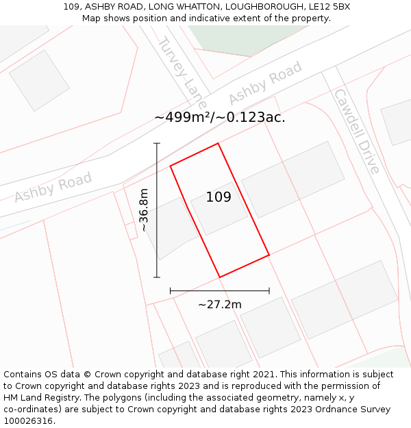 109, ASHBY ROAD, LONG WHATTON, LOUGHBOROUGH, LE12 5BX: Plot and title map