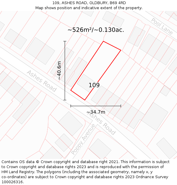 109, ASHES ROAD, OLDBURY, B69 4RD: Plot and title map