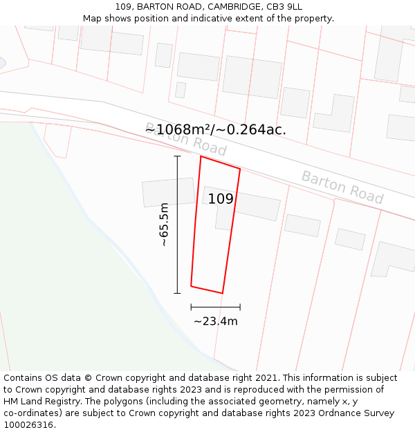 109, BARTON ROAD, CAMBRIDGE, CB3 9LL: Plot and title map