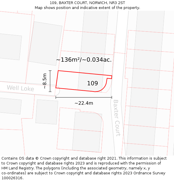 109, BAXTER COURT, NORWICH, NR3 2ST: Plot and title map