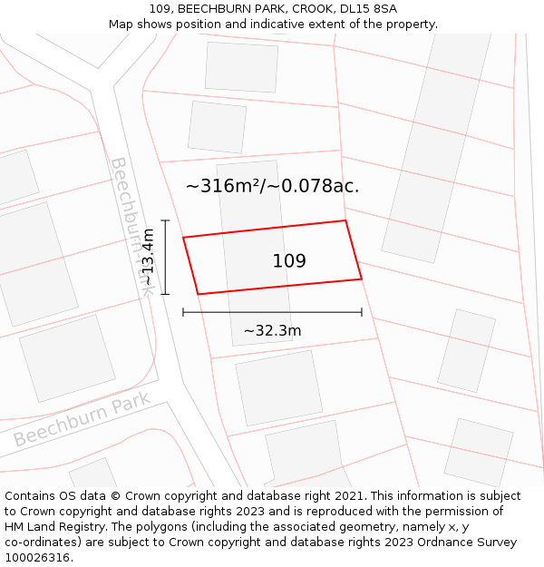109, BEECHBURN PARK, CROOK, DL15 8SA: Plot and title map