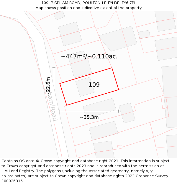 109, BISPHAM ROAD, POULTON-LE-FYLDE, FY6 7PL: Plot and title map