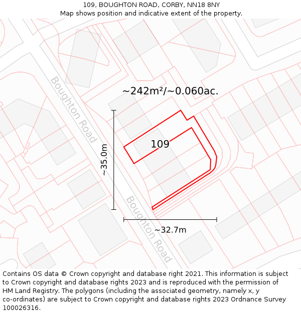 109, BOUGHTON ROAD, CORBY, NN18 8NY: Plot and title map