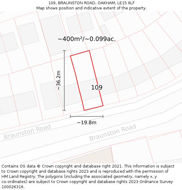 109, BRAUNSTON ROAD, OAKHAM, LE15 6LF: Plot and title map