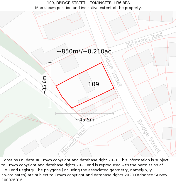109, BRIDGE STREET, LEOMINSTER, HR6 8EA: Plot and title map