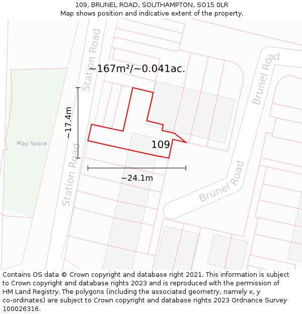 109, BRUNEL ROAD, SOUTHAMPTON, SO15 0LR: Plot and title map