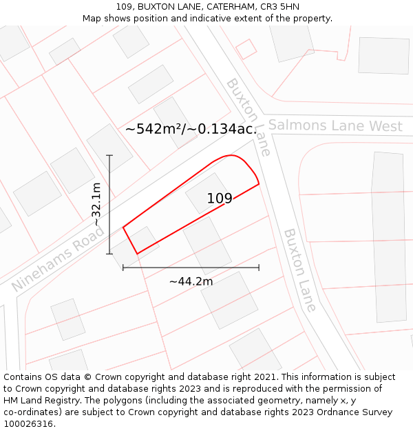 109, BUXTON LANE, CATERHAM, CR3 5HN: Plot and title map