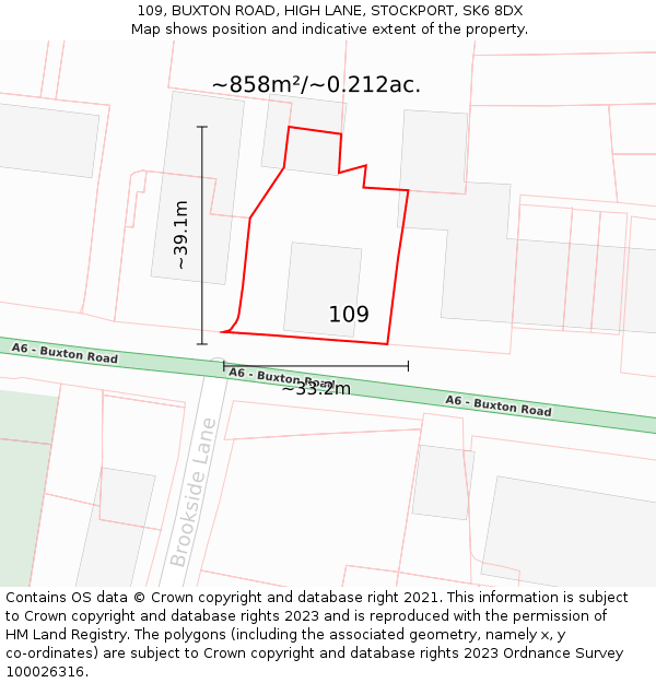 109, BUXTON ROAD, HIGH LANE, STOCKPORT, SK6 8DX: Plot and title map