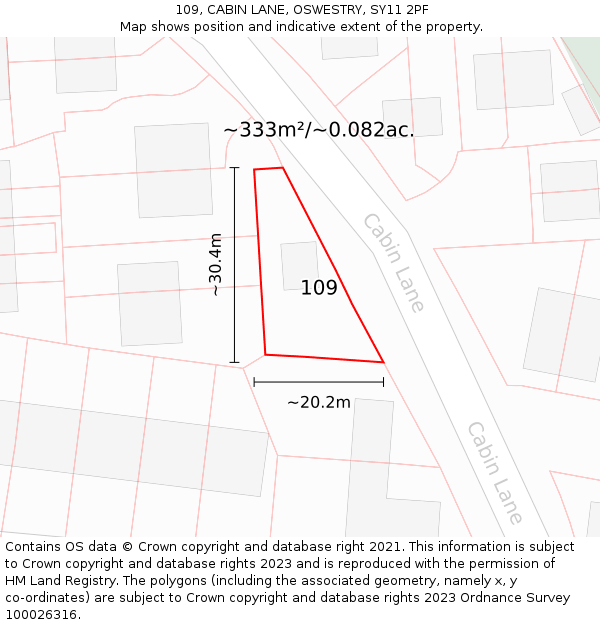 109, CABIN LANE, OSWESTRY, SY11 2PF: Plot and title map