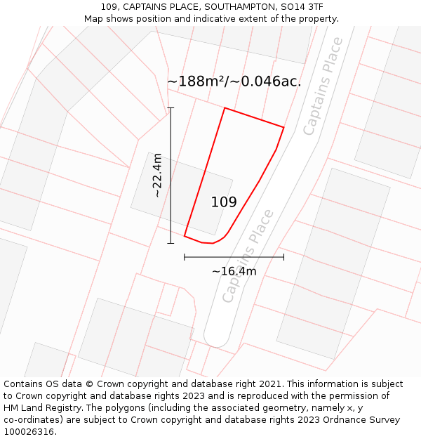 109, CAPTAINS PLACE, SOUTHAMPTON, SO14 3TF: Plot and title map