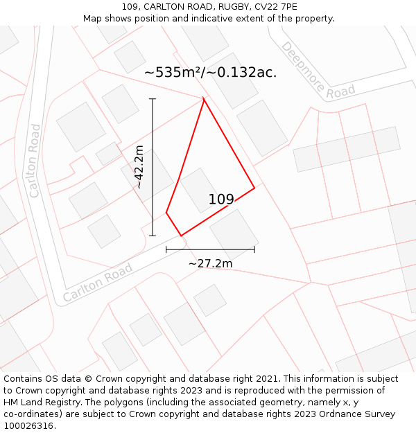 109, CARLTON ROAD, RUGBY, CV22 7PE: Plot and title map