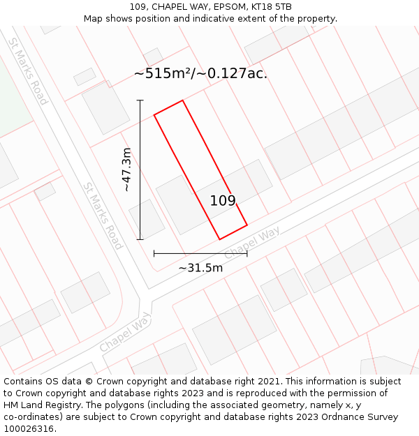 109, CHAPEL WAY, EPSOM, KT18 5TB: Plot and title map