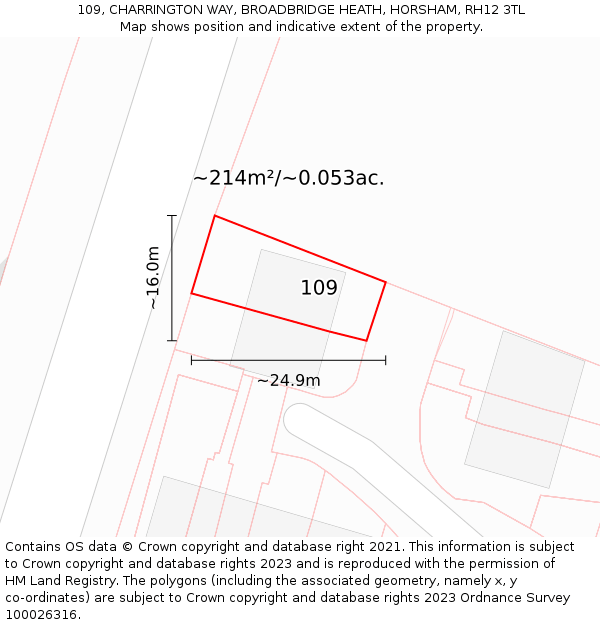 109, CHARRINGTON WAY, BROADBRIDGE HEATH, HORSHAM, RH12 3TL: Plot and title map