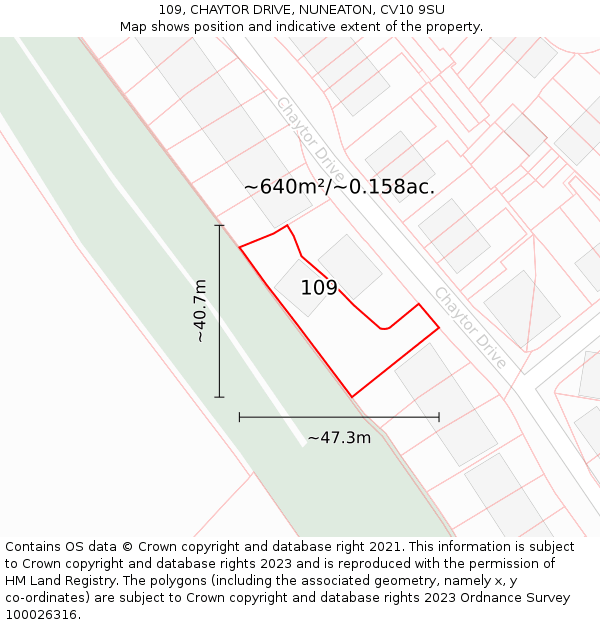 109, CHAYTOR DRIVE, NUNEATON, CV10 9SU: Plot and title map