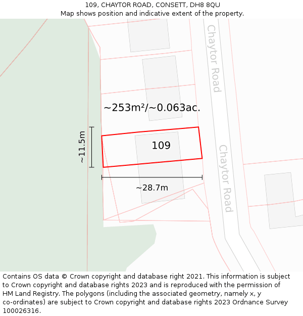 109, CHAYTOR ROAD, CONSETT, DH8 8QU: Plot and title map