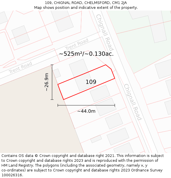 109, CHIGNAL ROAD, CHELMSFORD, CM1 2JA: Plot and title map