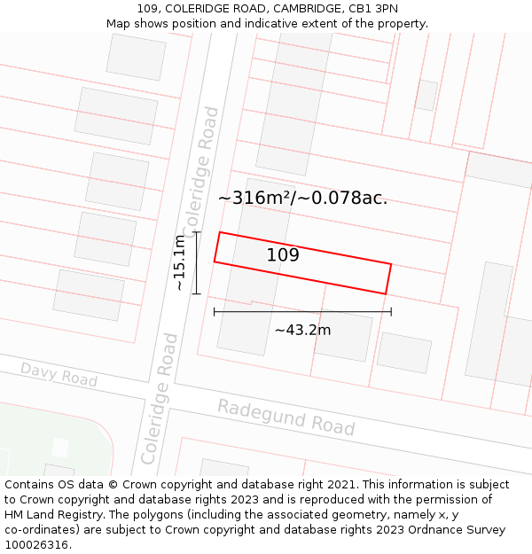 109, COLERIDGE ROAD, CAMBRIDGE, CB1 3PN: Plot and title map