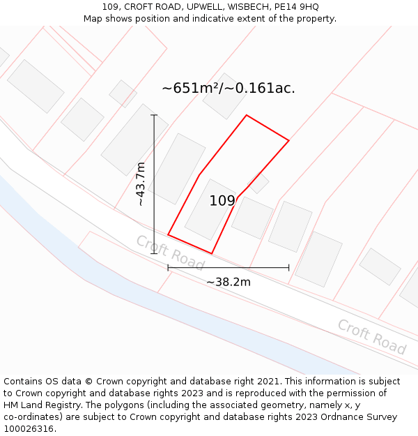 109, CROFT ROAD, UPWELL, WISBECH, PE14 9HQ: Plot and title map