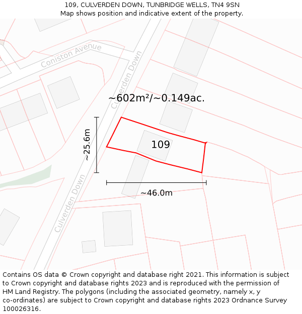 109, CULVERDEN DOWN, TUNBRIDGE WELLS, TN4 9SN: Plot and title map