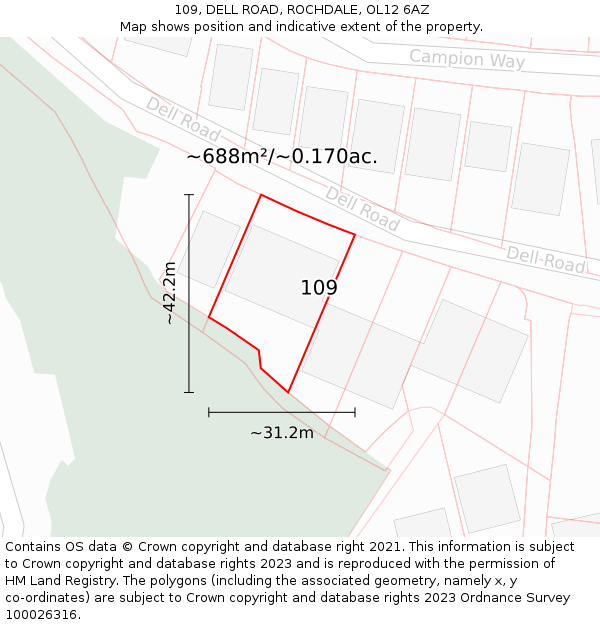 109, DELL ROAD, ROCHDALE, OL12 6AZ: Plot and title map