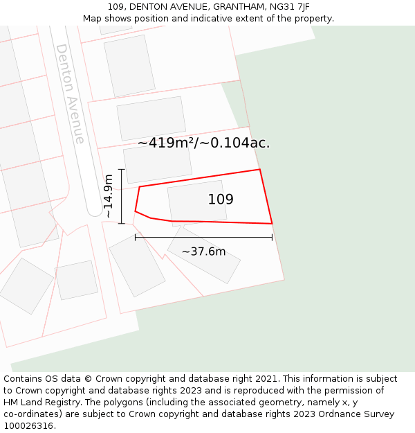 109, DENTON AVENUE, GRANTHAM, NG31 7JF: Plot and title map