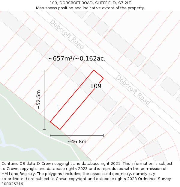 109, DOBCROFT ROAD, SHEFFIELD, S7 2LT: Plot and title map