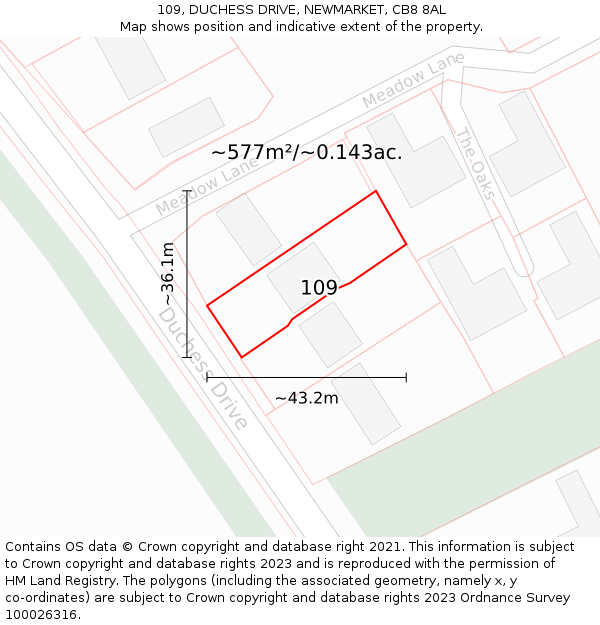 109, DUCHESS DRIVE, NEWMARKET, CB8 8AL: Plot and title map