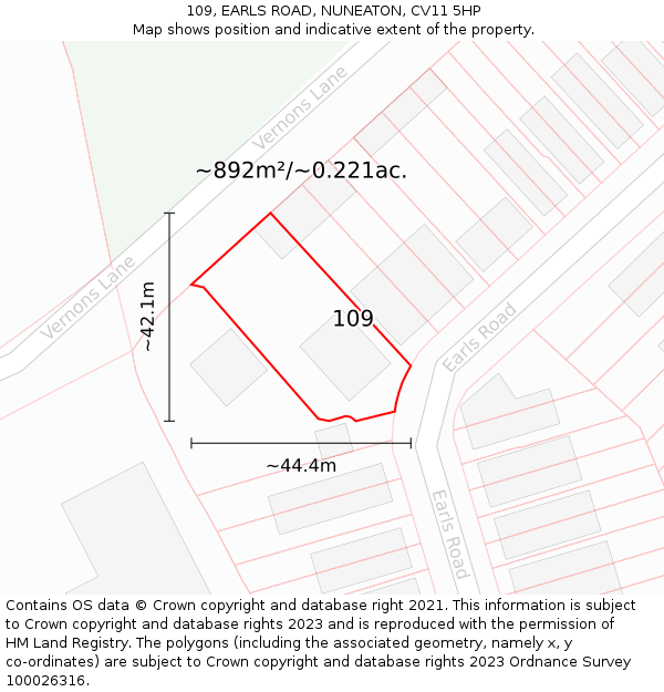 109, EARLS ROAD, NUNEATON, CV11 5HP: Plot and title map