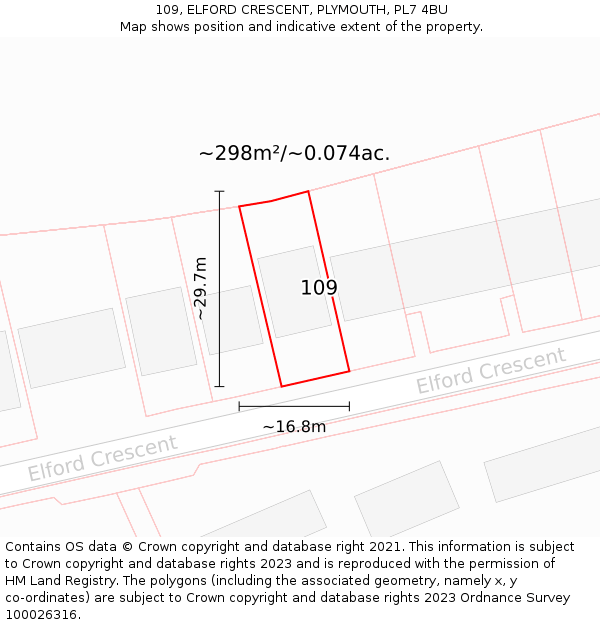 109, ELFORD CRESCENT, PLYMOUTH, PL7 4BU: Plot and title map