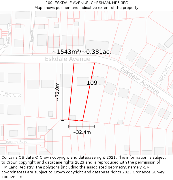 109, ESKDALE AVENUE, CHESHAM, HP5 3BD: Plot and title map