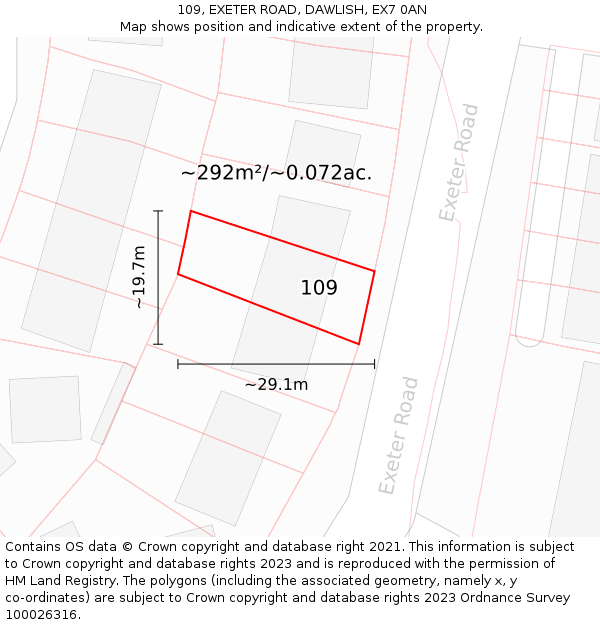 109, EXETER ROAD, DAWLISH, EX7 0AN: Plot and title map