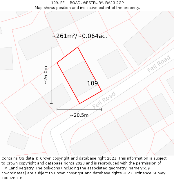 109, FELL ROAD, WESTBURY, BA13 2GP: Plot and title map