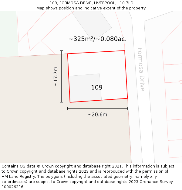 109, FORMOSA DRIVE, LIVERPOOL, L10 7LD: Plot and title map