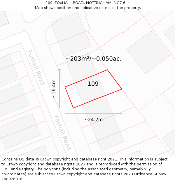 109, FOXHALL ROAD, NOTTINGHAM, NG7 6LH: Plot and title map